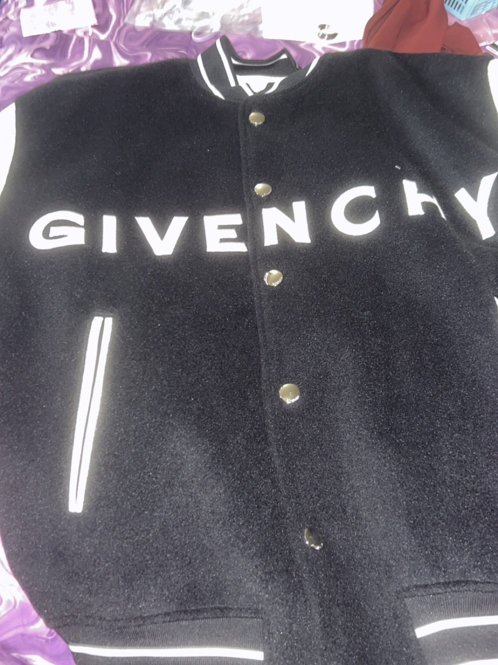 Givenchy Black and White Logo Varsity Bomber Jacket